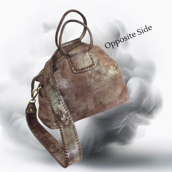 Hobo Shelia Brushed Metallic Heavy Metal Coffee Leather Shoulder Tote - Picture 3 of 11